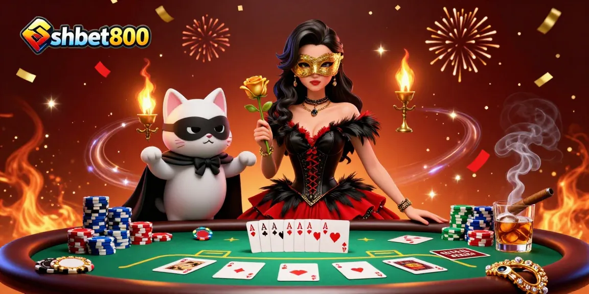 Experience shbet800's vibrant poker scene featuring a glamorous woman, poker elements, and celebratory effects.