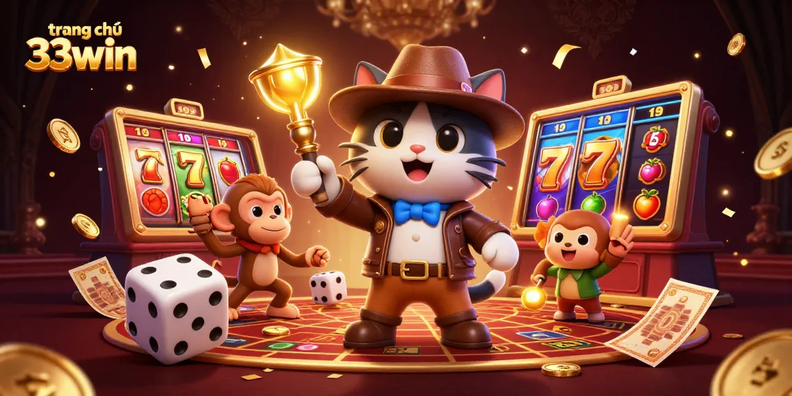 Experience the thrill of winning at trang chủ 33win with vibrant casino elements and lively characters.