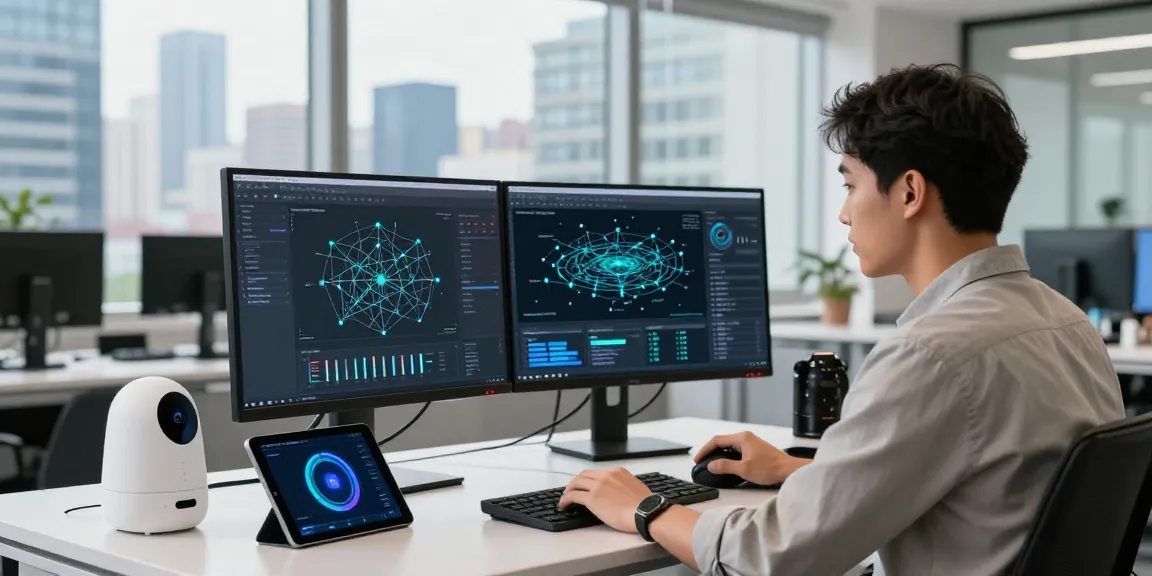 快连 software setup showcasing fast network optimization in a vibrant tech office.