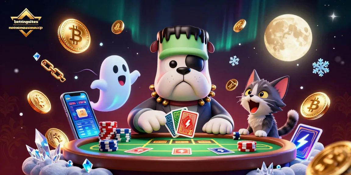 Engage with bettingsitesnotongamstop’s unique scene featuring a Frankenstein bulldog dealer amidst vibrant betting elements.