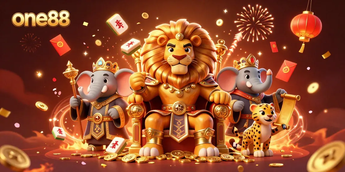 Engage with one88's vibrant casino world featuring a lion king, elephant advisor, and cheetah messenger.