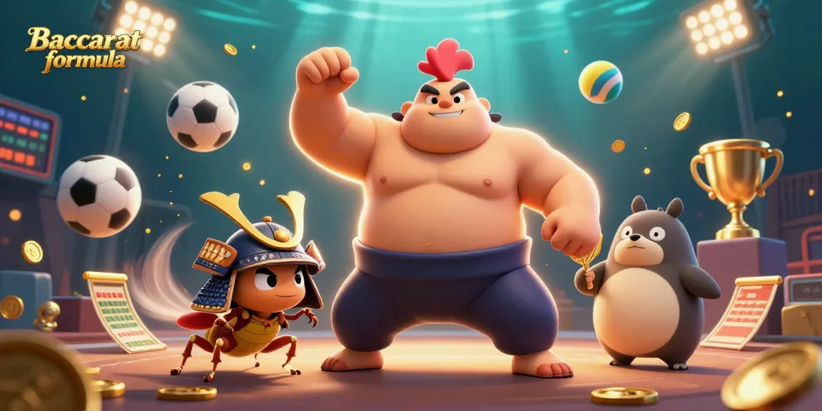 Experience Baccarat formula strategies with vibrant 3D cartoon characters in an energetic casino scene.