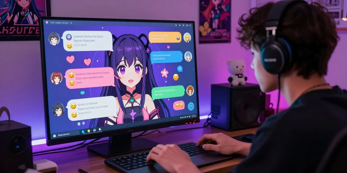 Engaging ai ecchi chat scene with animated character and a user interacting through vibrant digital interface.