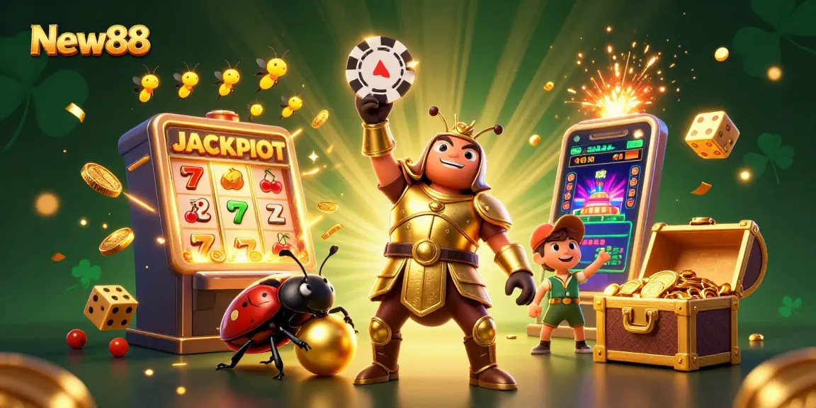 Engage with New88's thrilling casino games featuring an epic jackpot scene.