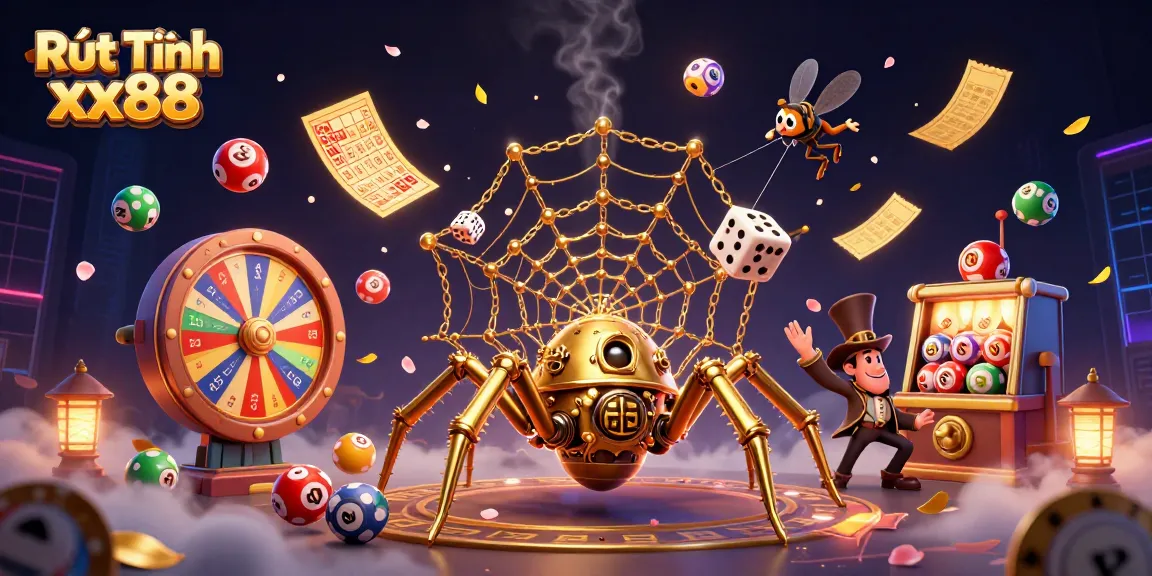 Catch your fortune with Rút Tiền xx88, featuring vibrant lottery balls and dynamic casino elements.