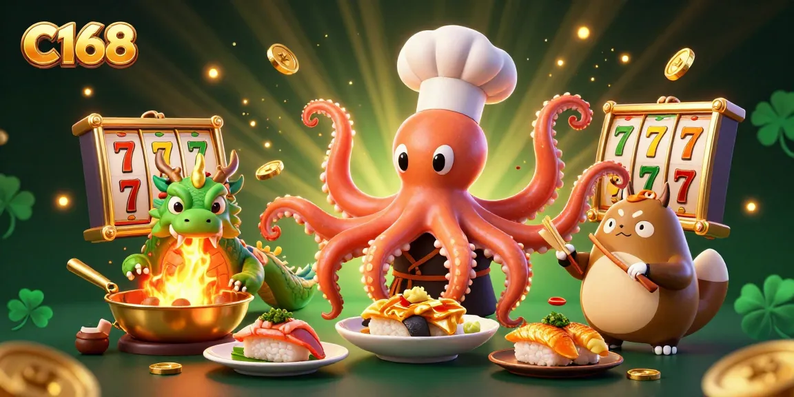 C168 offers an exciting online casino atmosphere with slot games and characters engaging in gaming adventures.