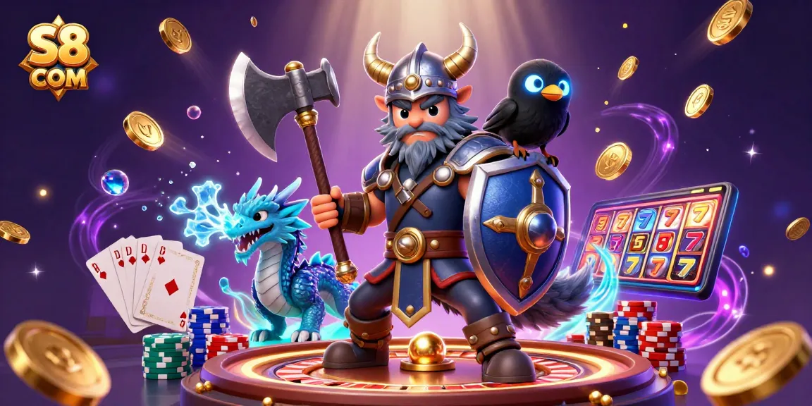 Experience the vibrant action of S8 COM with cartoon characters and casino elements showcased in this dynamic scene.