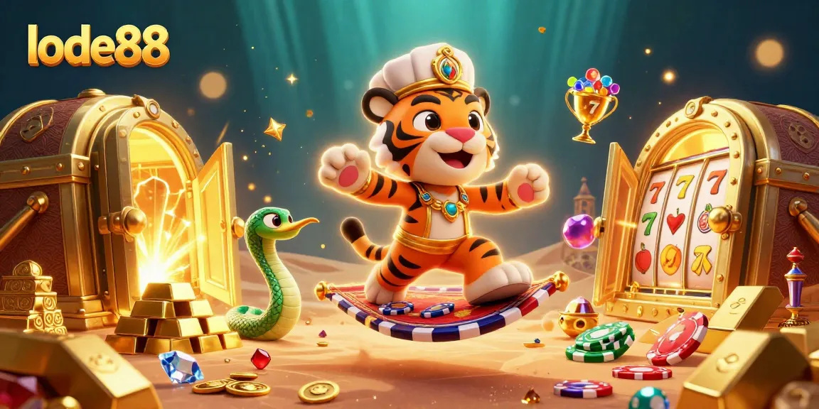 Engage in thrilling slot gameplay with lode88's vibrant casino scene featuring rich treasures.
