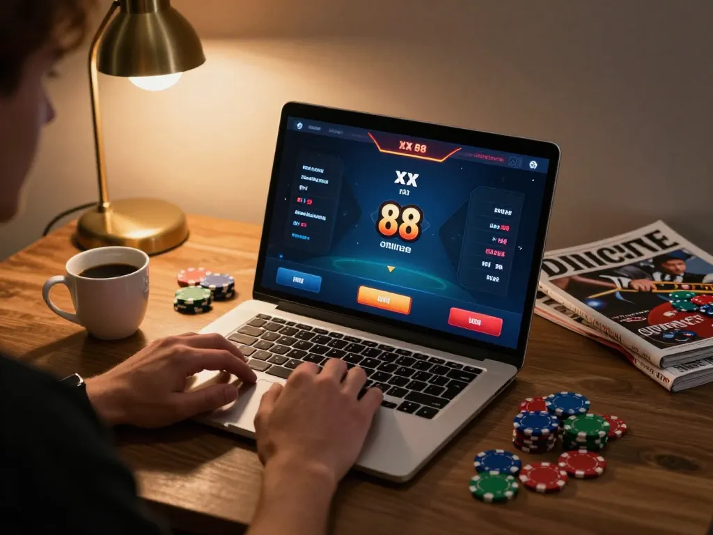 Player immerses in a thrilling XX 88 poker game with strategic gameplay and cozy atmosphere.