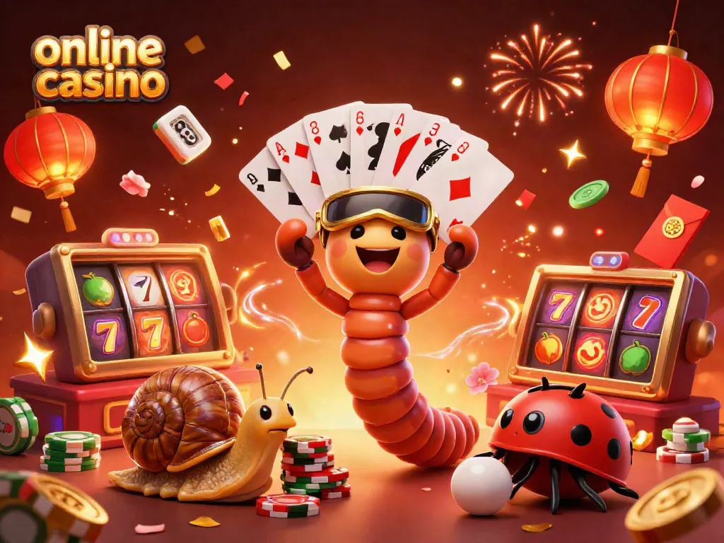 Join the excitement at this online casino with a lively 3D illustration of a millipede dealer and high-rollers.