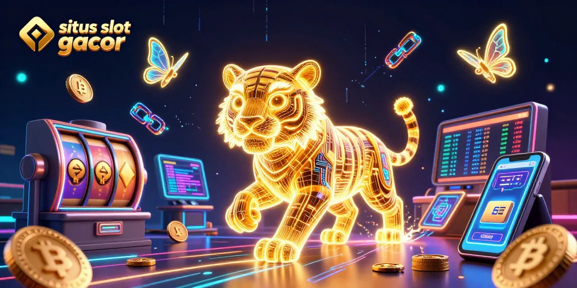 Engage with situs slot gacor through a vibrant digital casino scene featuring a neon tiger and crypto elements.