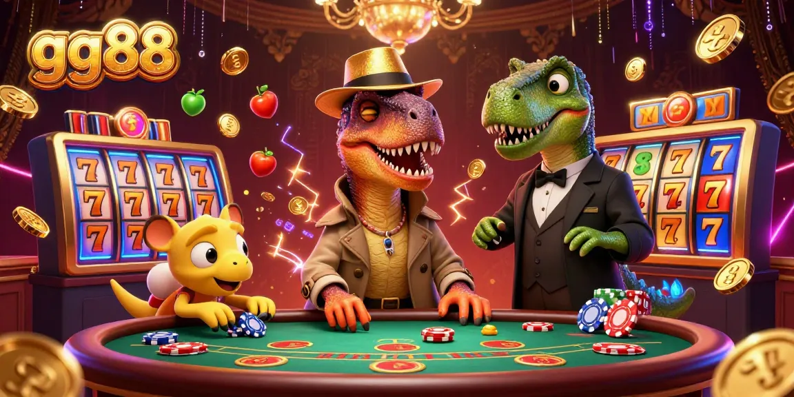 Experience thrilling gameplay at gg88 with a cartoon velociraptor card counter and vibrant slot elements.