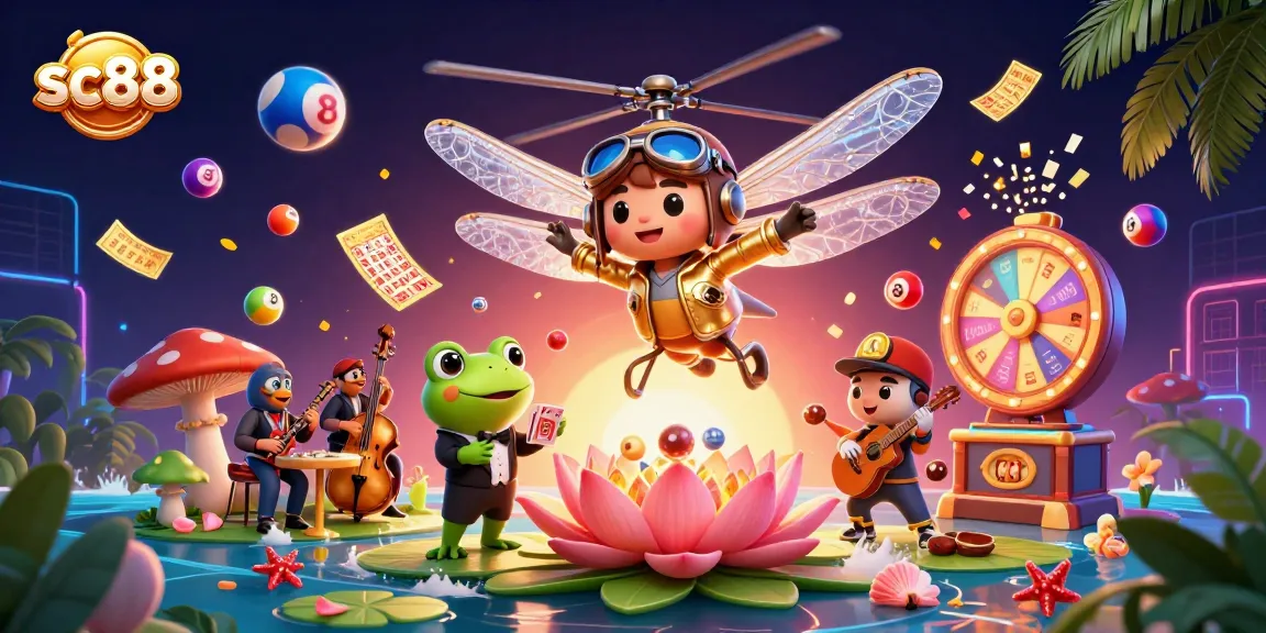 Experience thrilling sc88 action at a vibrant lily pad casino with unique characters and lively atmosphere.