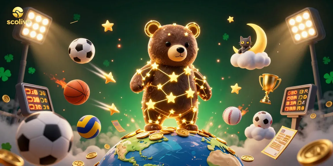 Experience socolive with a vibrant sports scene showcasing a constellation bear scooping coins amidst dynamic betting elements.