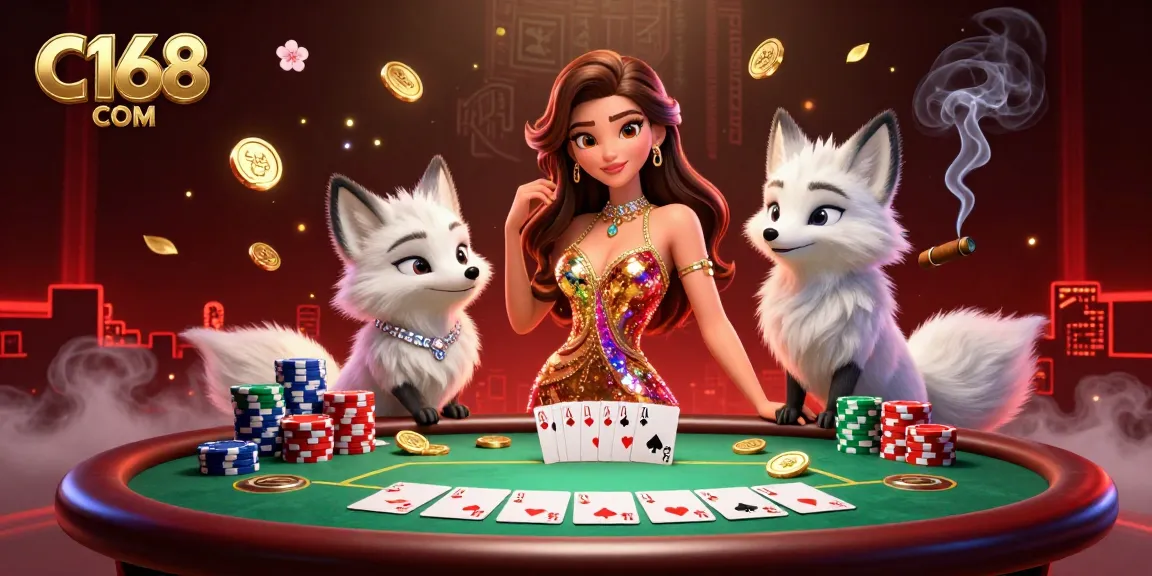 Experience thrilling gaming action with C168 COM at vibrant casino tables featuring poker chips and exclusive prizes.