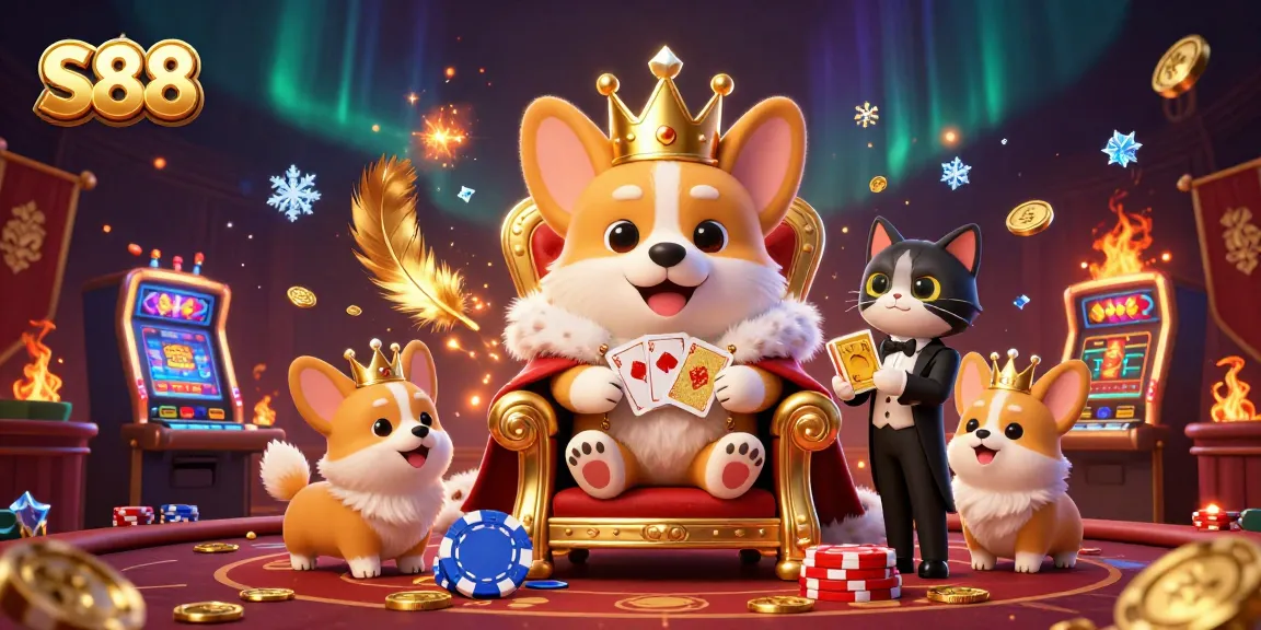 S88 engages players with a royal gaming experience featuring a corgi in a casino setting.