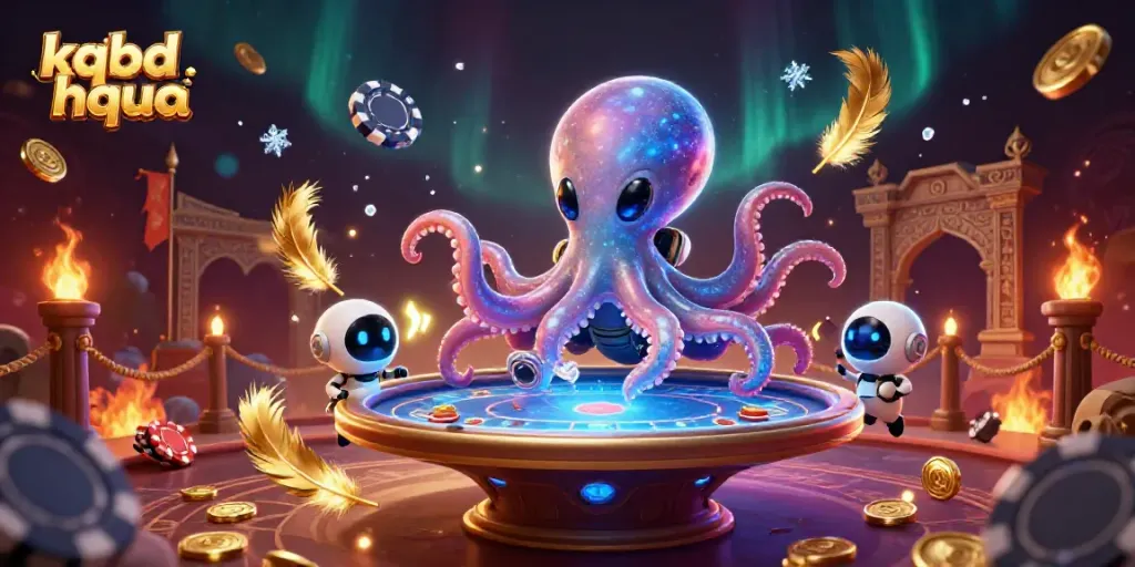 Engage with kqbd hqua in a vibrant casino scene featuring an alien octopus mastering poker.