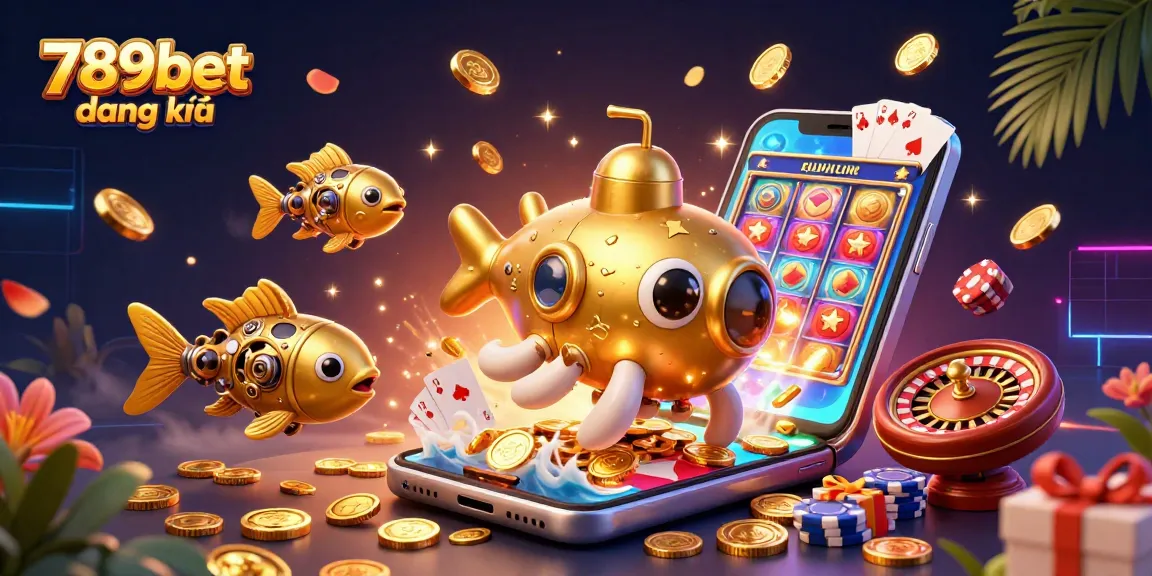 Engage with the vibrant gambling world at 789bet đăng ký featuring a dynamic casino scene with a kraken submarine and slot games.