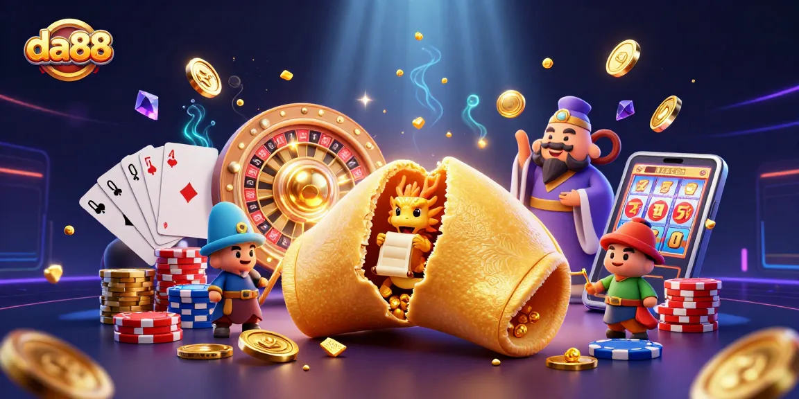 Experience the excitement of da88 with a vibrant 3D casino scene packed with golden treasures and lively characters.