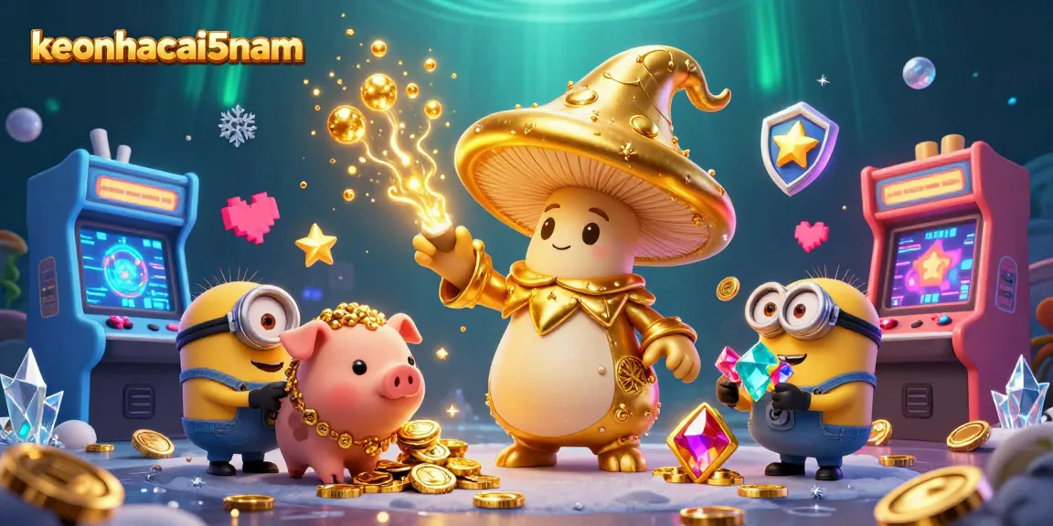 Engage with keonhacai5nam as a golden mushroom wizard creates treasure magic in an enchanting casino world.