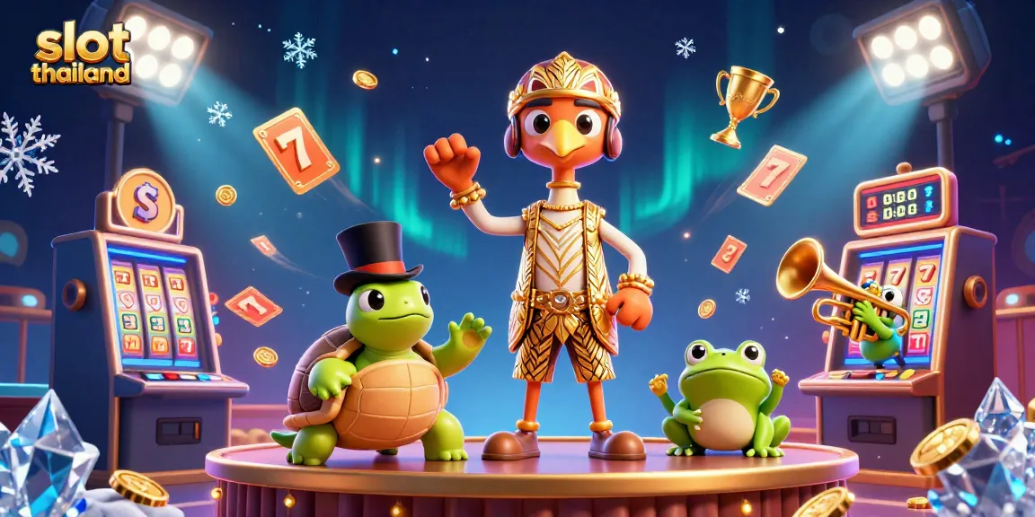 Engage in thrilling jackpot adventures with slot thailand, featuring cartoon characters and vibrant slot elements.