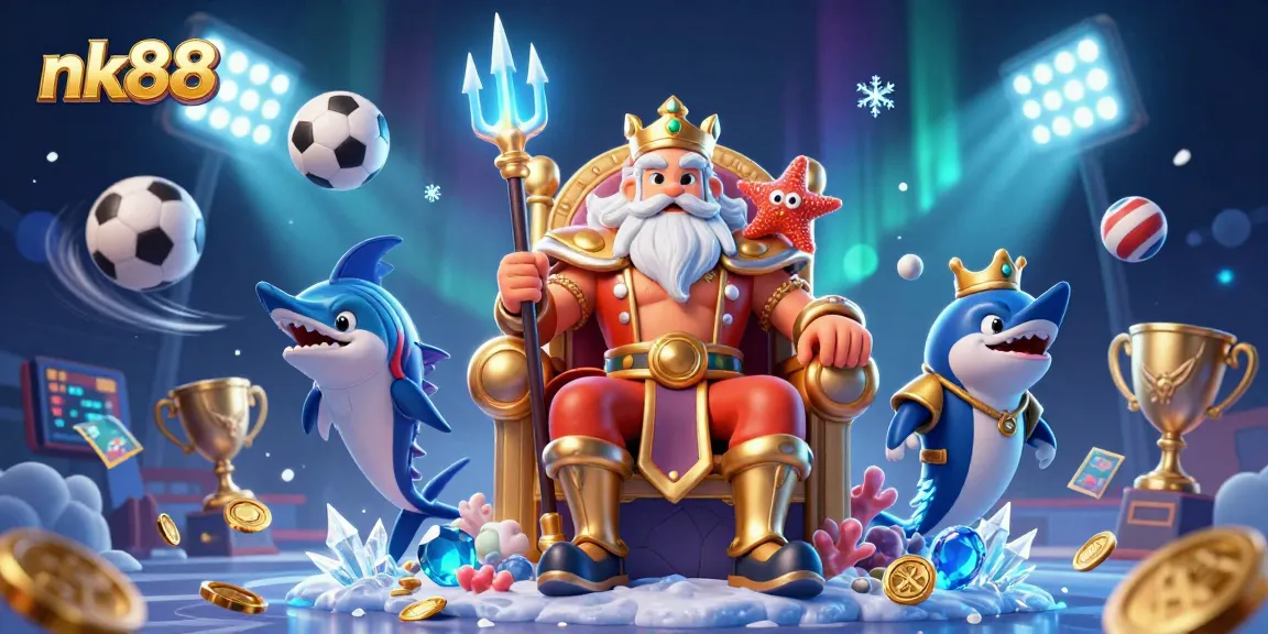 Experience the thrill of nk88 with the sea king Neptune and vibrant sports elements in a dynamic casino setting.