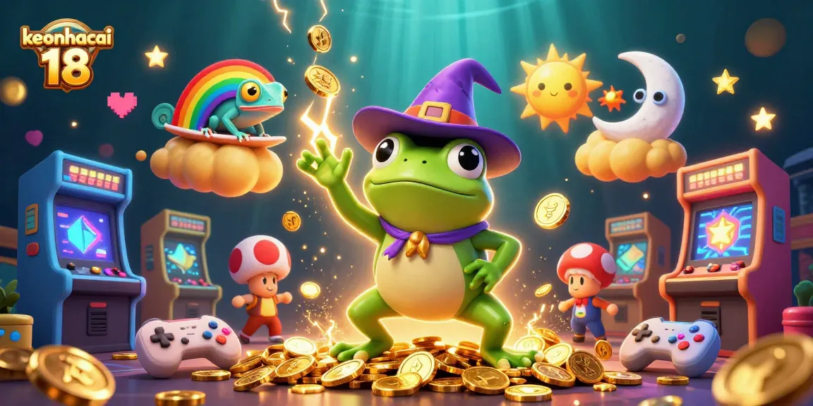 Bet on keonhacai 18 with golden coins raining from the weather wizard frog.