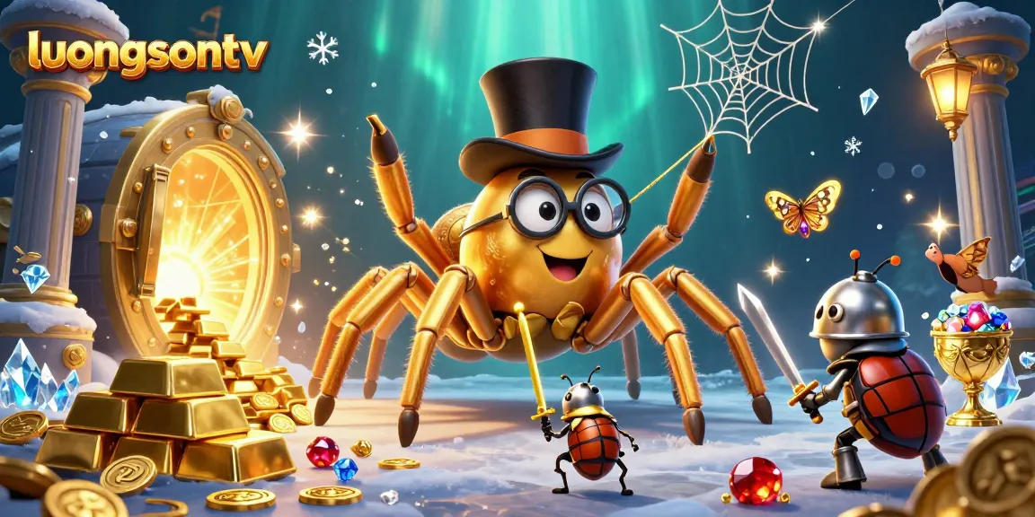 luongsontv showcases an engaging scene where a golden tarantula weaves threads in a vibrant casino.