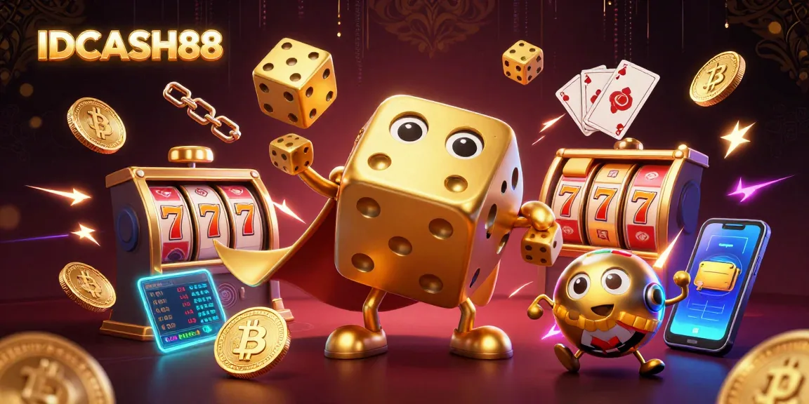 Spin the reels with IDCASH88 and win exciting bonuses in a vibrant casino illustration.