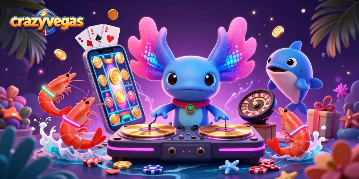 Crazyvegas showcases a vibrant underwater DJ scene with slot games and colorful characters excitedly creating gaming energy.