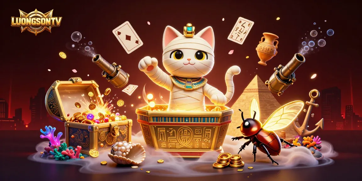 Watch LUONGSONTV's vibrant pyramid casino scene with the mummy cat, gold coins, and glowing scarab.