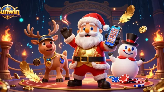 Spin for wins at Sunwin with Santa, his reindeer dealer, and a poker chip snowman!