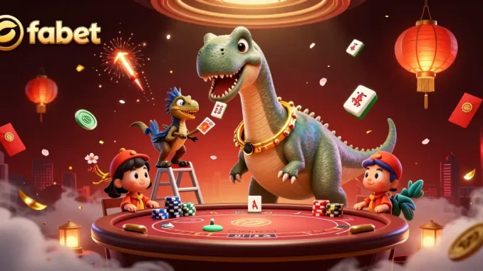 Fabet engages players with vibrant casino scenes featuring a dinosaur dealer and thrilling poker action