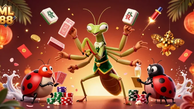 Experience thrilling gameplay with ML 88 in this lively casino scene full of vibrant characters and rich details.