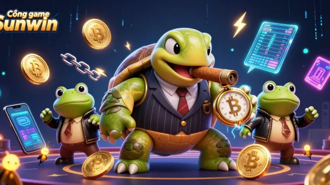 Engage in thrilling adventures at Cổng game Sunwin with vibrant casino characters and glowing crypto elements.