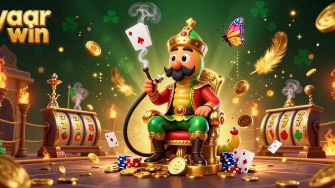 Experience the thrill of yaar win with this vibrant casino-themed 3D illustration full of poker symbols.
