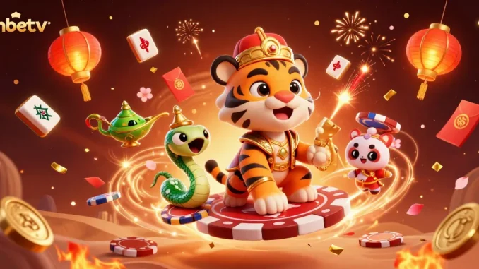 Win big at shbetcv with an enchanting illustration of a tiger sultan on a magic carpet amidst celebratory elements.