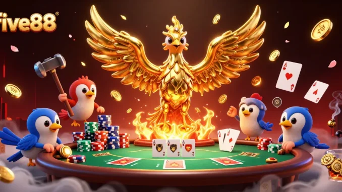 Experience high-stakes poker excitement with five88’s immersive casino illustration.
