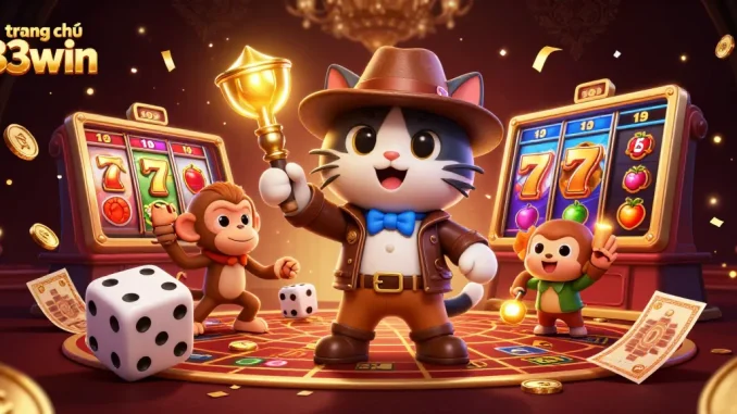 Experience the thrill of winning at trang chủ 33win with vibrant casino elements and lively characters.