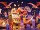 IDNSCORE brings excitement to gambling as a cartoon pachycephalosaurus hits a slot machine for jackpot coins.