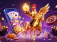 ku88 adventures: A golden rooster in a casino scene with glowing elements and dynamic gaming action.