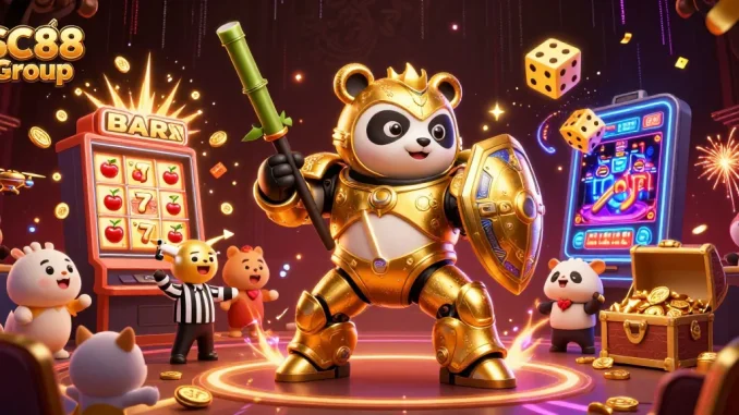 Engage in thrilling wins with SC88 Group's vibrant 3D casino action-packed illustration.