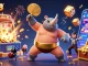 Bet88 showcases a thrilling casino scene with a sumo beetle champion amidst jackpot excitement.