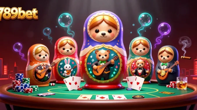 Engage with the thrilling world of 789bet as colorful characters animate a lively casino scene.