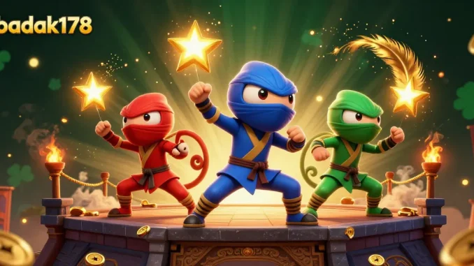 Engage with badak178 as a team of ninja chameleons showcases thrilling martial arts amidst a vibrant casino scene.