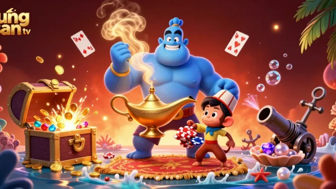 Experience vibrant gaming actions with lương sơn tv in this engaging 3D casino illustration full of treasures and excitement.