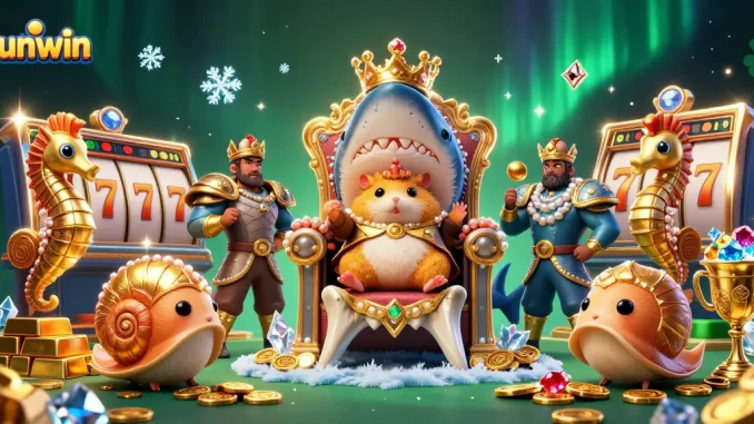 Win big with the sunwin hamster king in this vibrant casino illustration featuring dynamic slot elements.