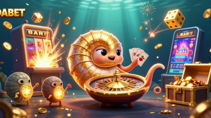DABET features an ancient nautilus roulette wheel alongside glowing companions, embodying exciting casino energy.