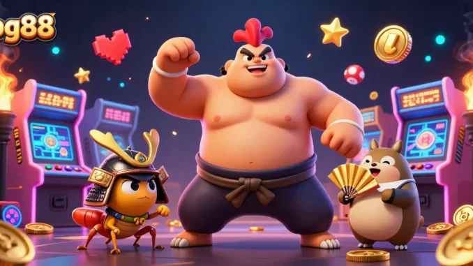 Experience thrilling gameplay with pg88's dynamic characters in a vibrant casino scene.
