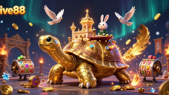 Experience exciting wins with five88 in this vibrant casino-themed illustration.